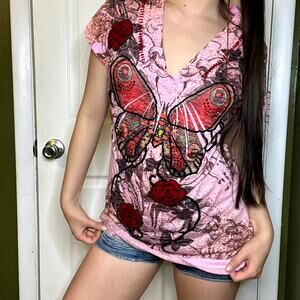 Y2K Rose Grunge Pink T-Shirt
